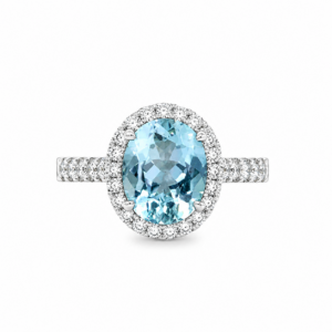 Aquamarine & Diamond Halo Ring