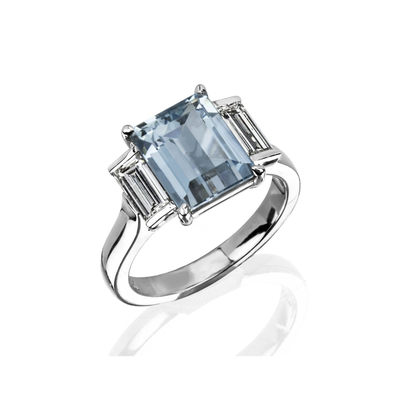 Emerald Cut Aquamarine 3 Across Ring