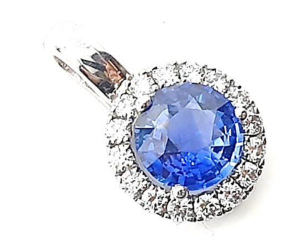 blue sapphire with diamond halo pendant