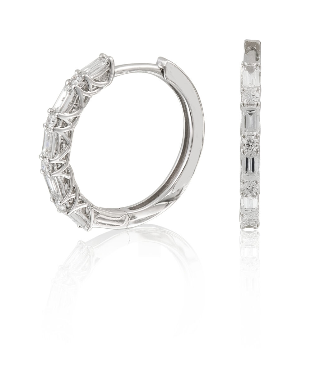 Baguette & round Diamond hoop earrings - Holloway Diamonds