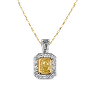 Radiant cut yellow diamond pendant