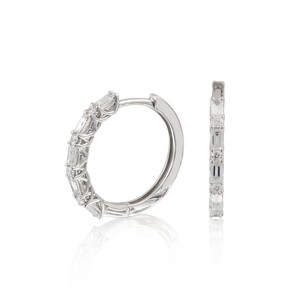 Baguette & round Diamond hoop earrings