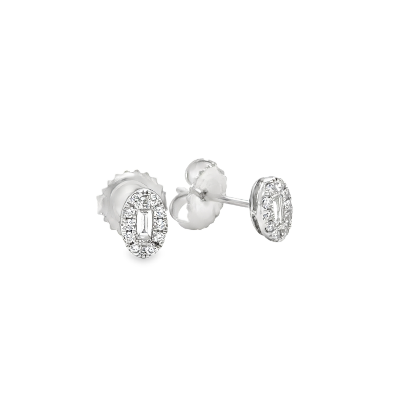 Oval Shaped Diamond Stud Earrings With Centre Baguette - Image 2