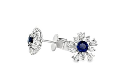 Sapphire & Diamond Flower Earrings