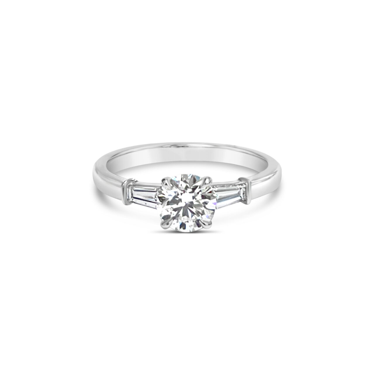 Round Brilliant Cut with Tappered Baguette Diamond Ring