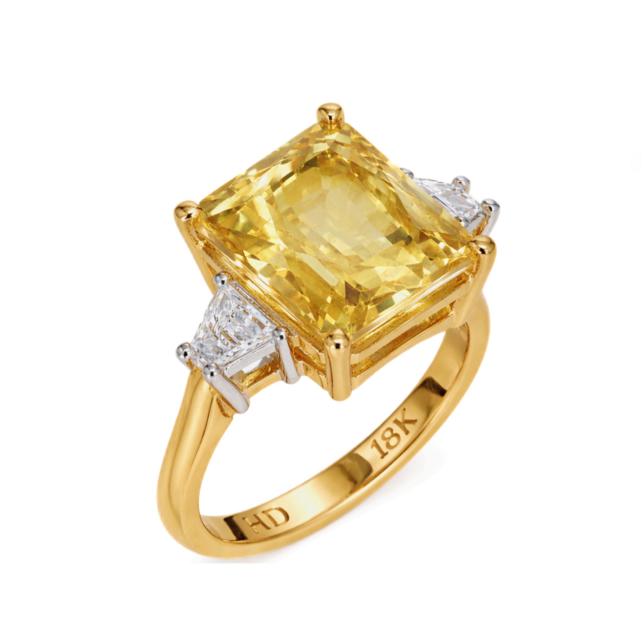 Golden Heliodor & Trapezoid Diamond Ring