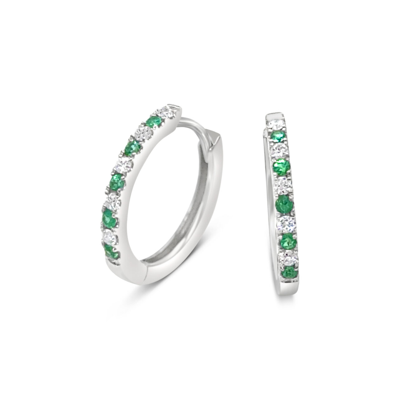 Emerald and Diamond Huggie Earrings