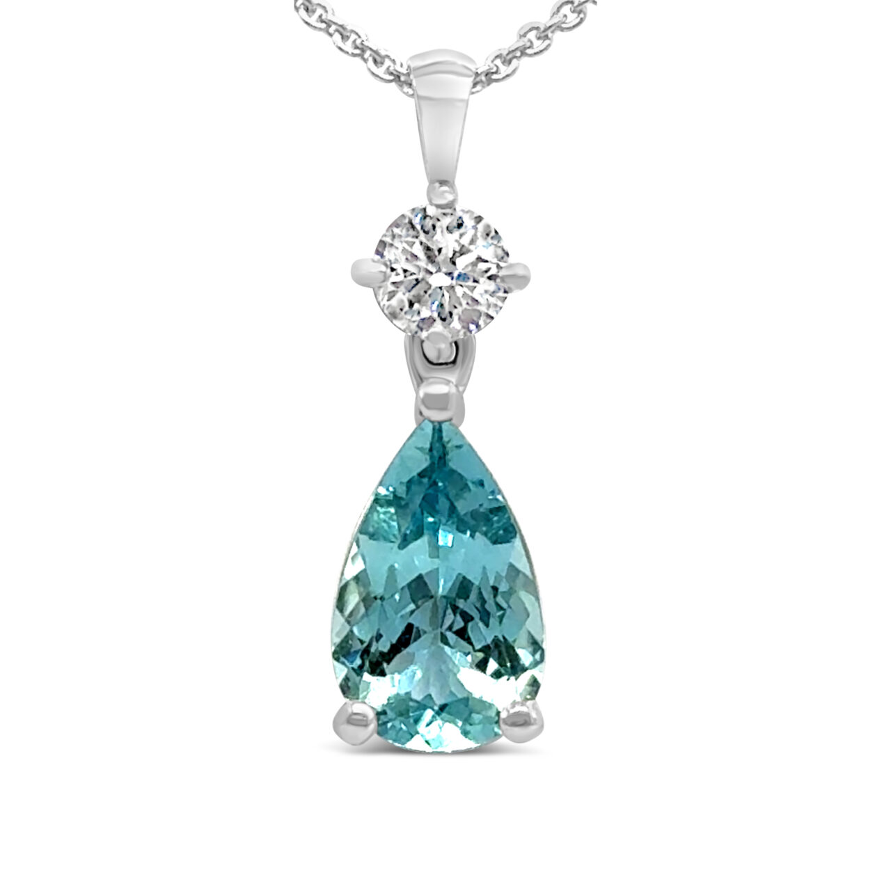Pear Cut Aquamarine & Diamond Drop Pendant