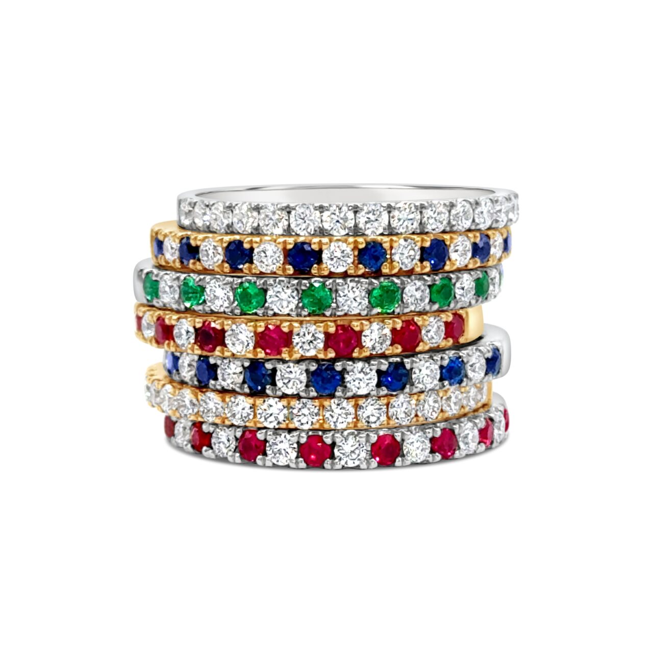 Coloured Gems and Diamond Stack Rings