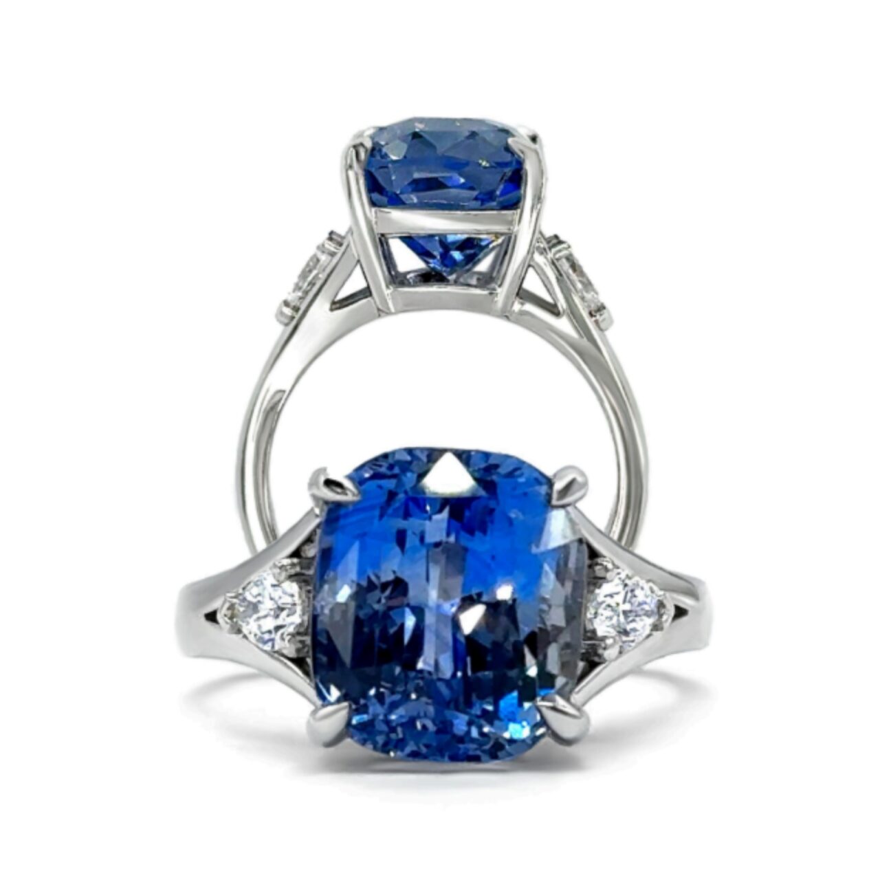 Cushion Cut Sapphire & Pear Cut Diamond Ring - Image 2