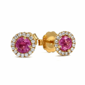 pink sapphire and diamond halo earrings