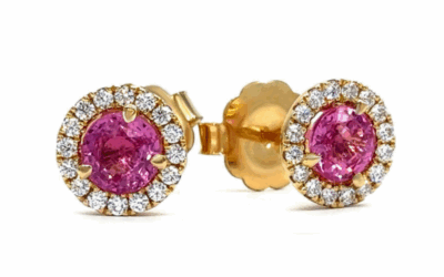Pink Sapphire & Diamond Halo Earrings