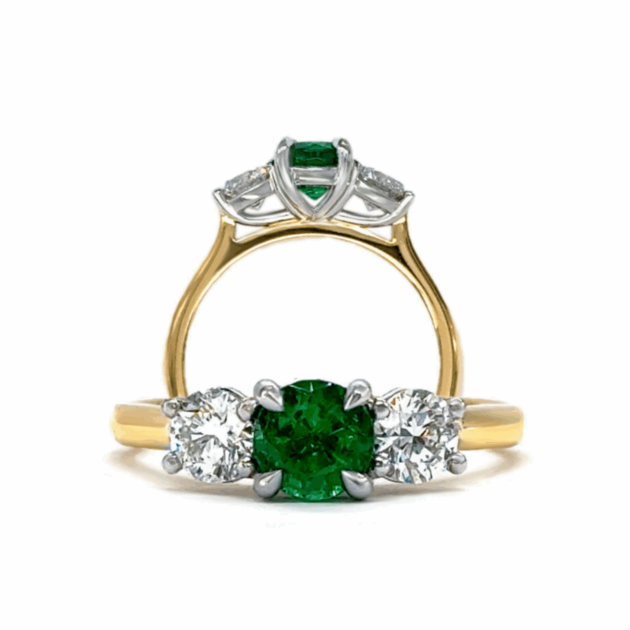 Emerald & Diamond 3 Across Ring - Image 2