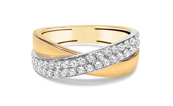 Yellow Gold Cross Over Diamond Ring
