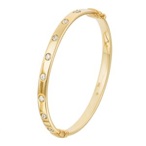 Yellow Gold Round Diamond Hinge Bangle