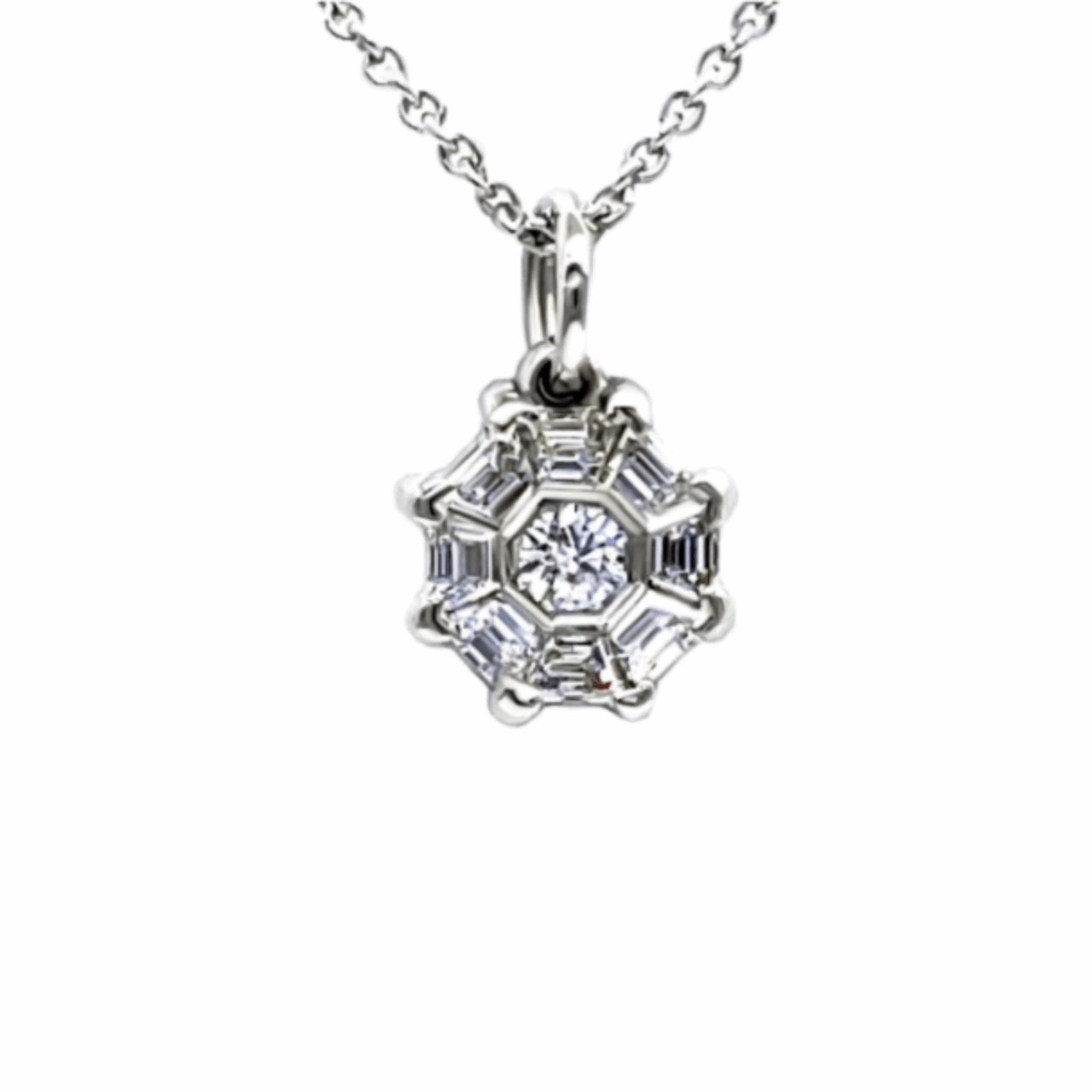 Octagonal Shape Diamond Set Pendant Necklace
