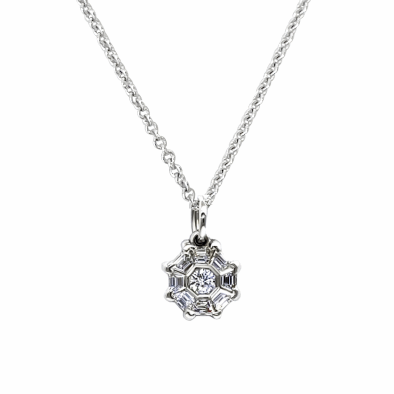 Octagonal Shape Diamond Set Pendant Necklace