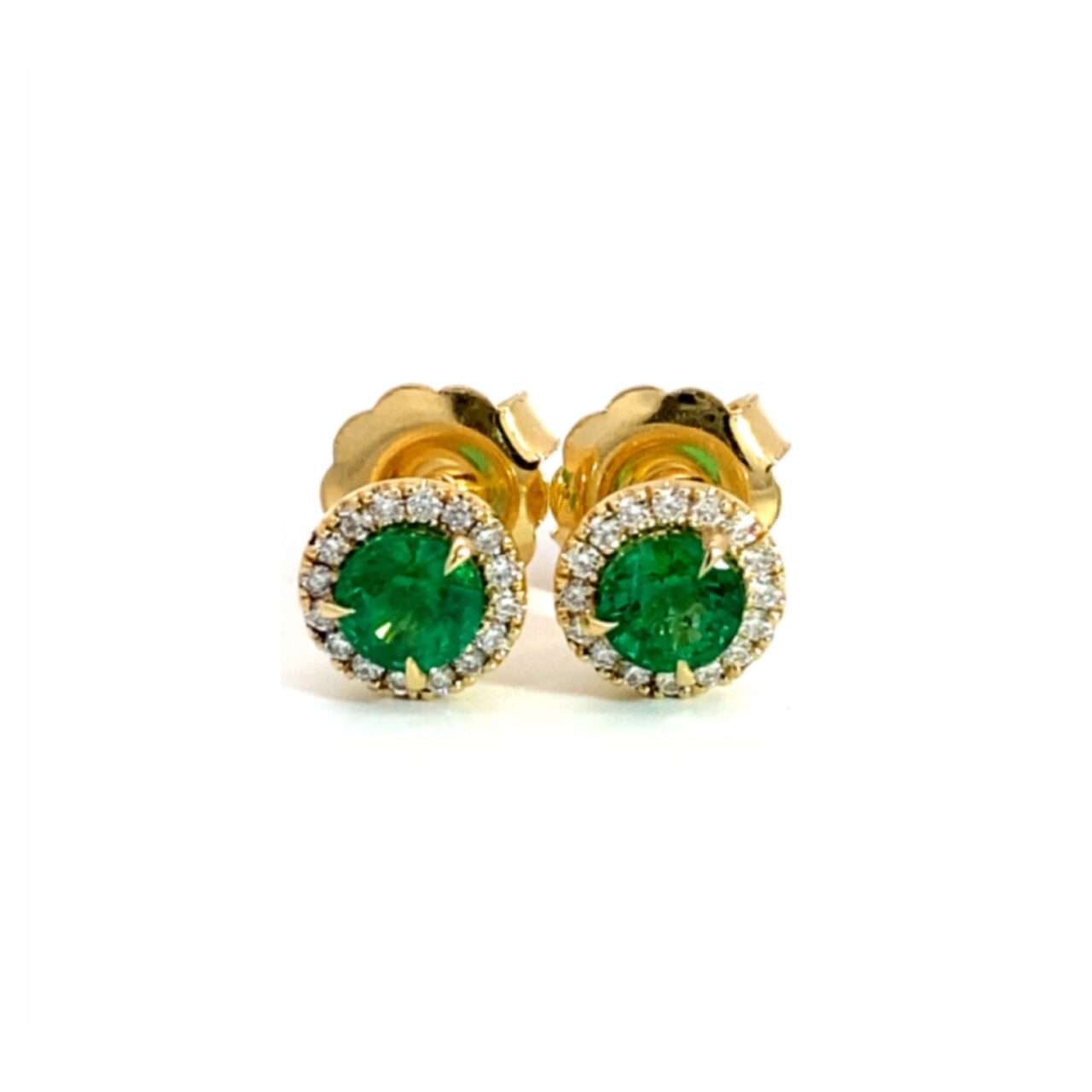 Emerald & Diamond Halo Stud Earrings - Image 2
