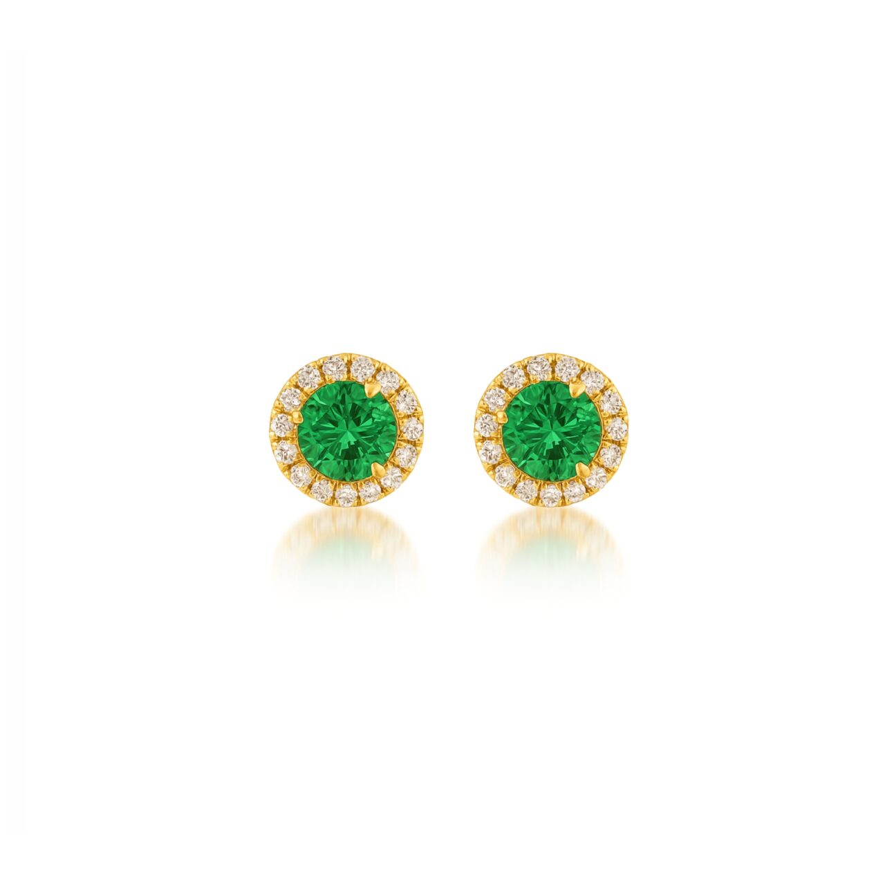 Emerald & Diamond Halo Stud Earrings