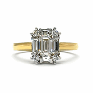 Emerald, Baguette & Round Cut Diamond Ring