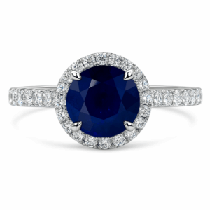 Round Sapphire & Diamond Halo Ring