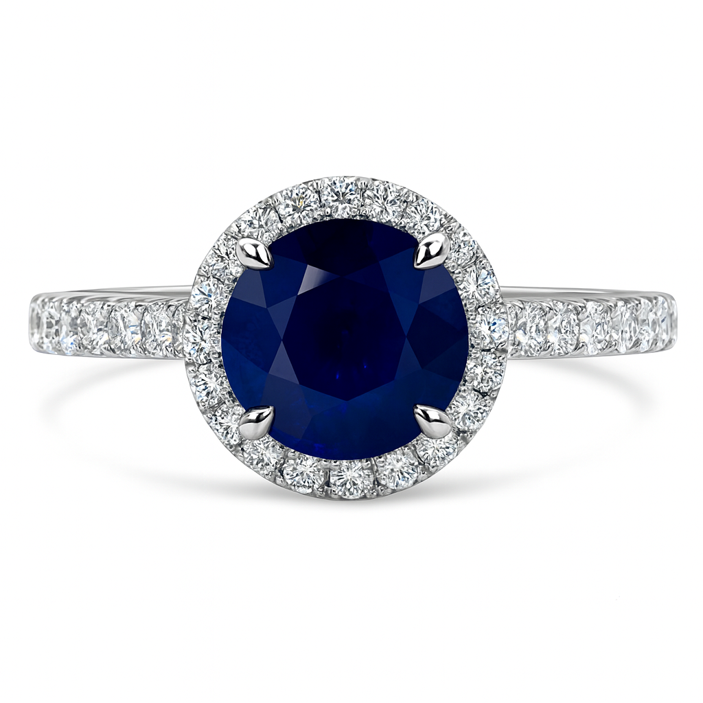Round Sapphire & Diamond Halo Ring