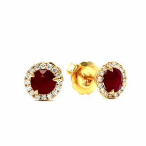 Ruby Stud Earrings with Diamond Halo
