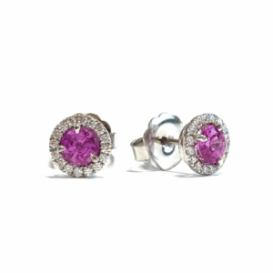 Pink Sapphire & Diamond Halo Stud Earrings
