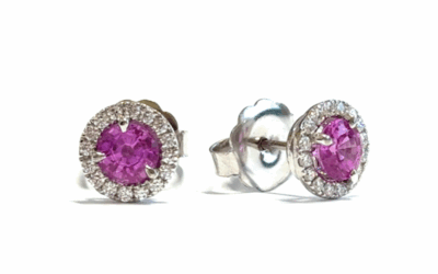 Pink Sapphire & Diamond Halo Stud Earrings