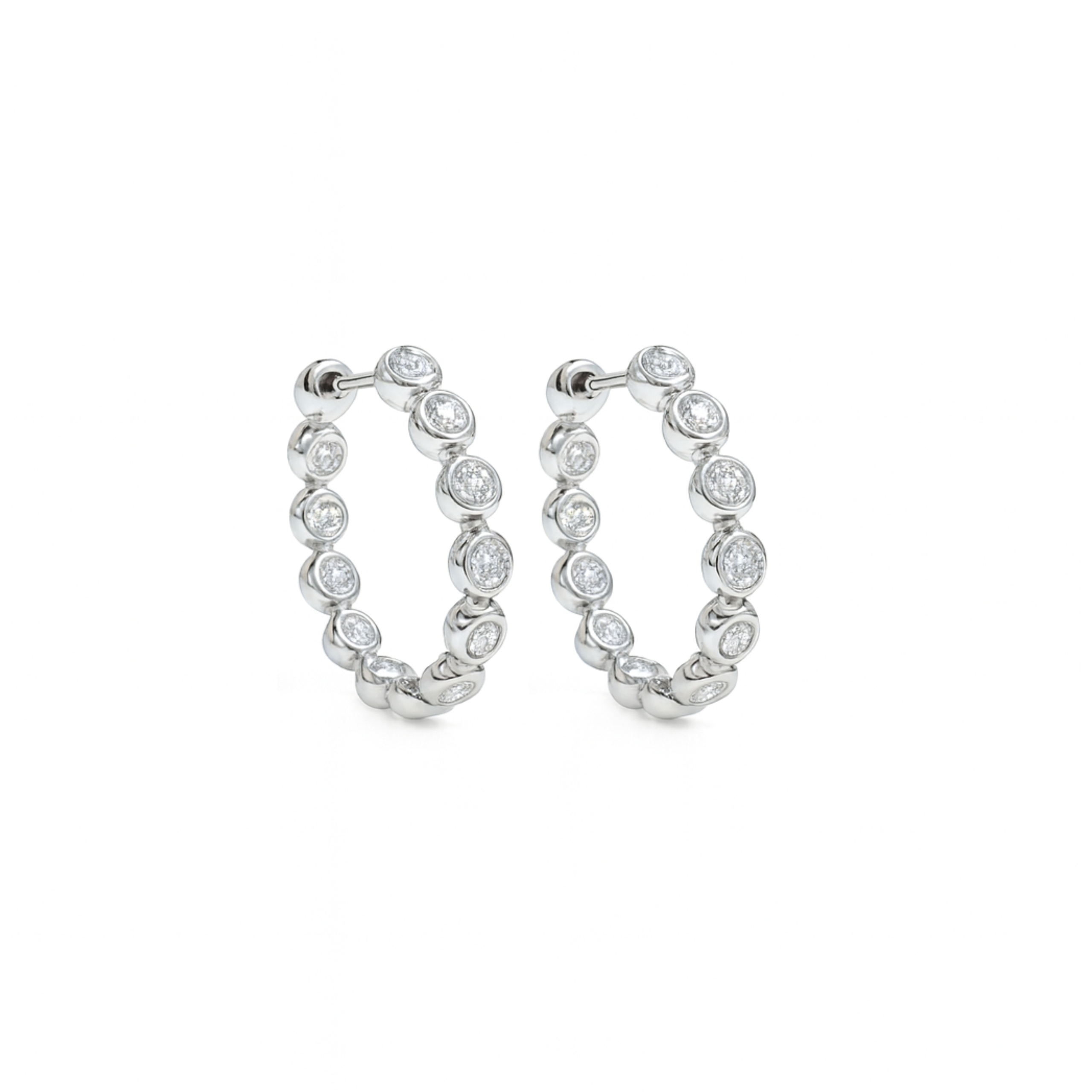 Mini Bezel Set Diamond Huggie Earrings