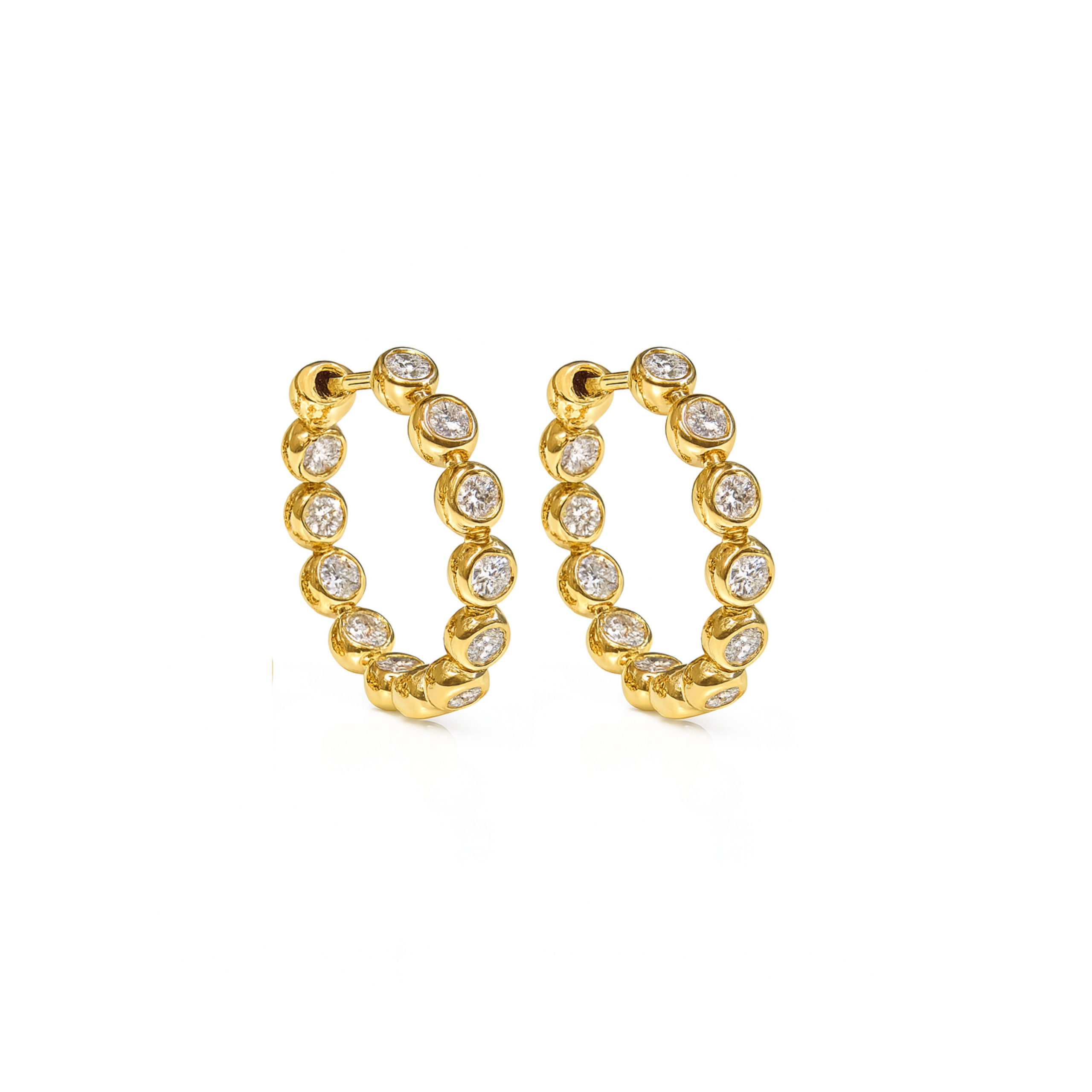 Mini Bezel Set Diamond Huggie Earrings