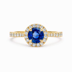 Sapphire & Diamond Halo Ring - Yellow Gold