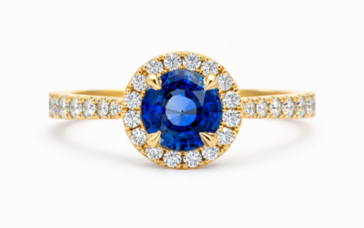 Sapphire & Diamond Halo Ring – Yellow Gold