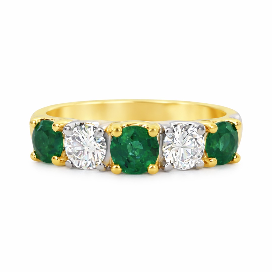 Round Cut Emerald & Diamond Ring