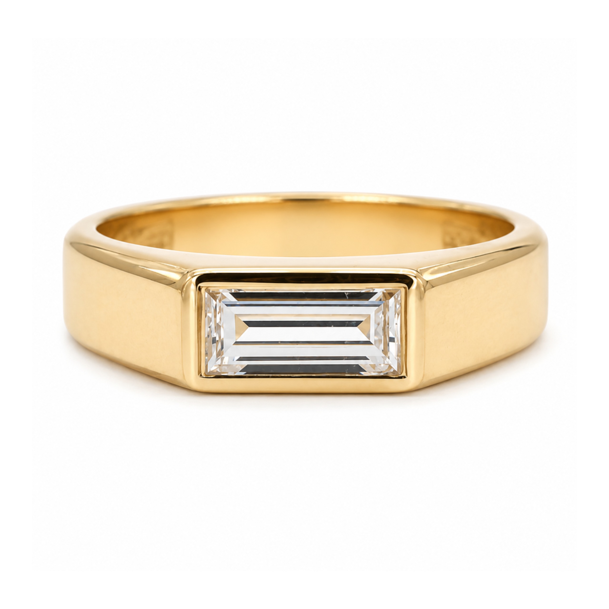 East West Flush Set Emerald Cut Ring