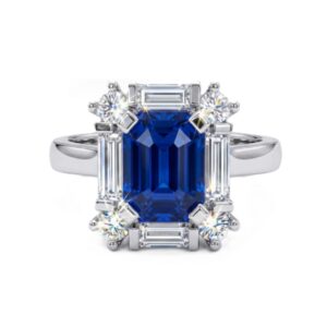 Blue on Blue Sapphire & Baguette Diamond Ring