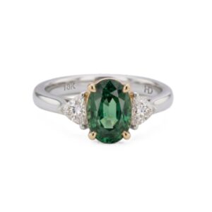 Green Sapphire & Trilliant Diamond Ring