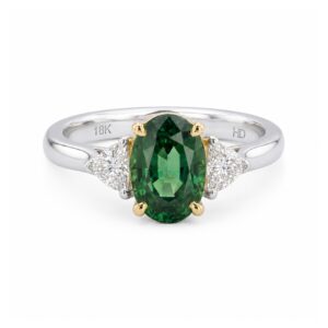 Green Sapphire & Trilliant Diamond Ring