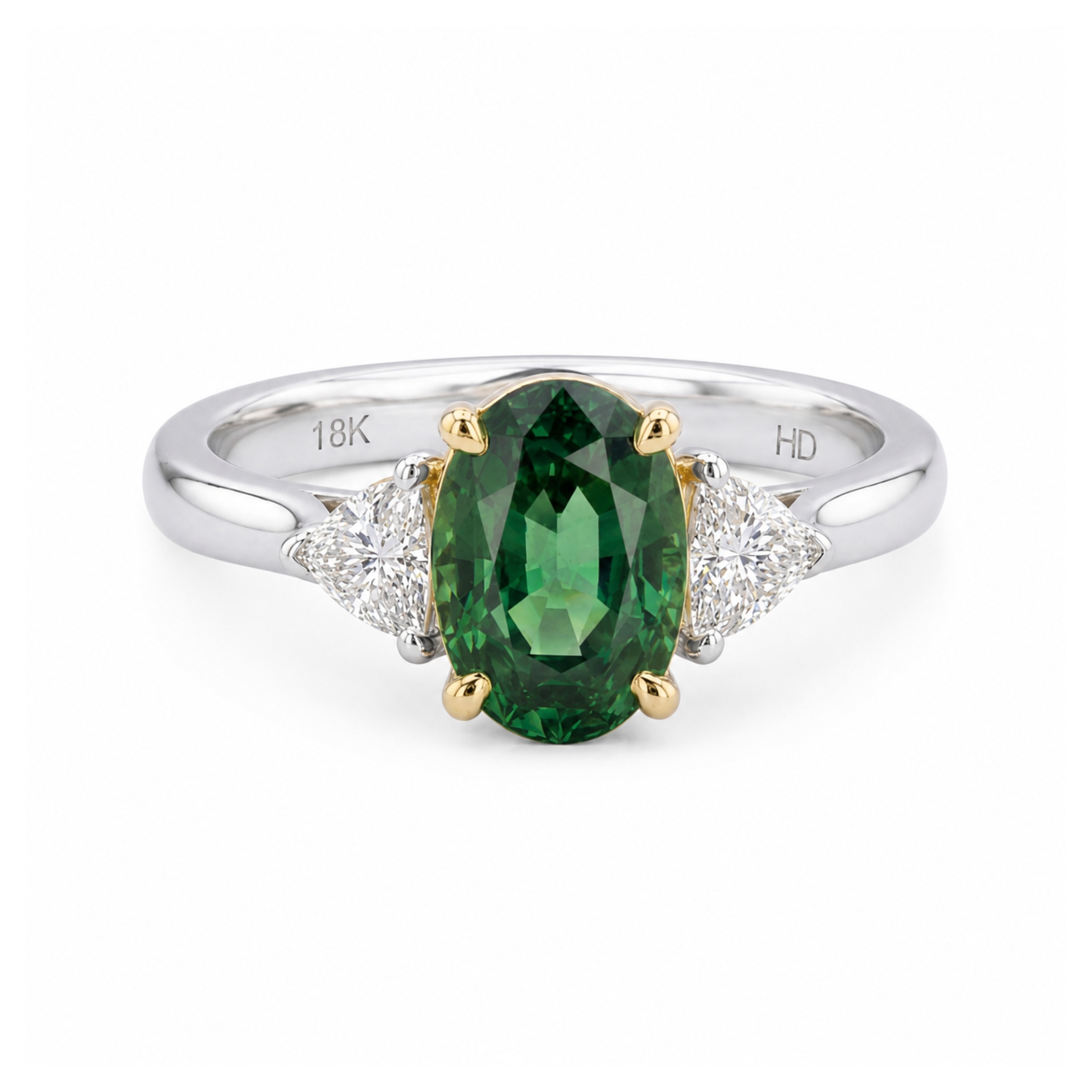 Green Sapphire & Trilliant Diamond Ring