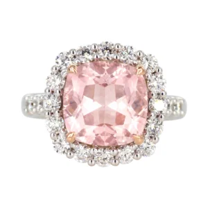 Morganite and Diamond Halo Ring