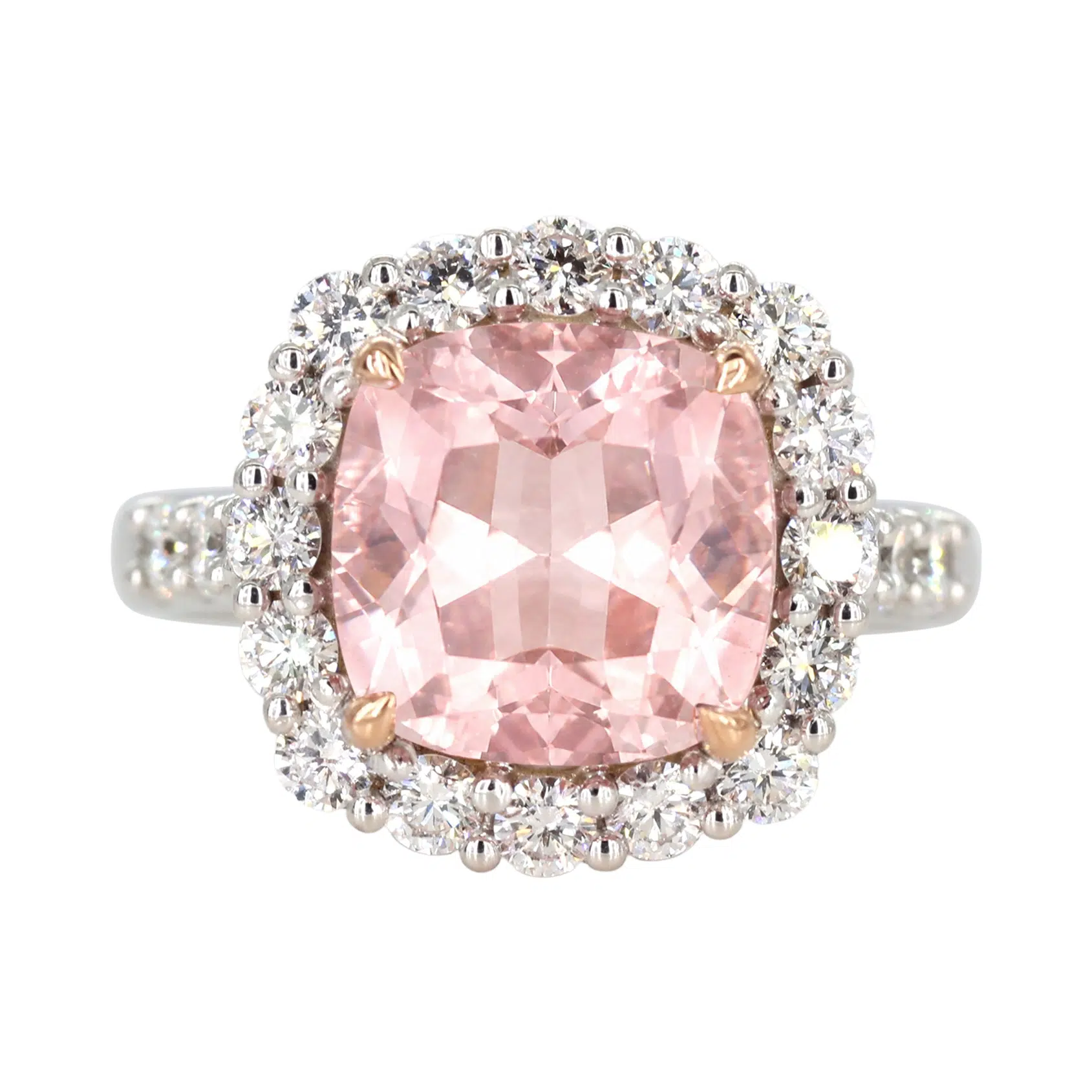 Morganite and Diamond Halo Ring